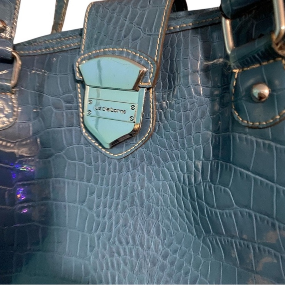 Liz Claiborne Croc-Embossed Blue Tote - Picture 5 of 8